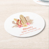 Boho Tropical Flower SurfIng Baby shower Ronde Kartonnen Onderzetter (Gebogen)