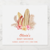 Boho Tropical Flower SurfIng Baby shower Sparkling Wijnetiket (Enkel label)