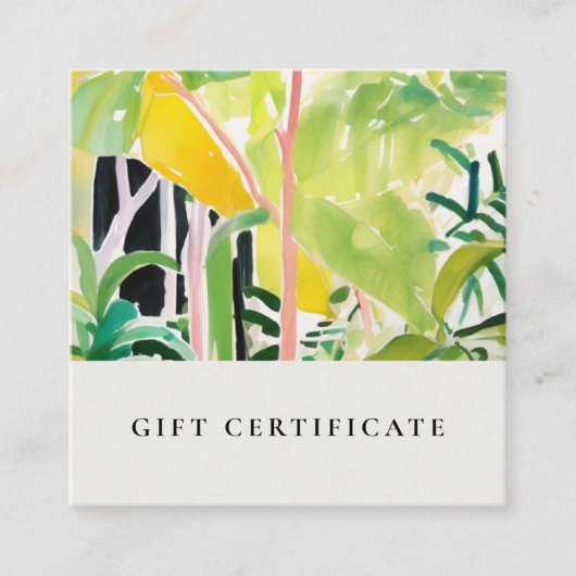 Boho Tropical Foliage Botanical Gift Certificate Vierkante Visitekaartje (Voorkant)