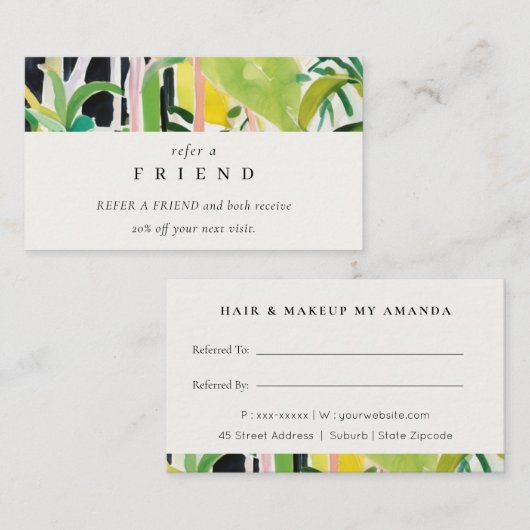Boho Tropical Foliage Botanical Refer A Friend Visitekaartje (Voorkant / Achterkant)