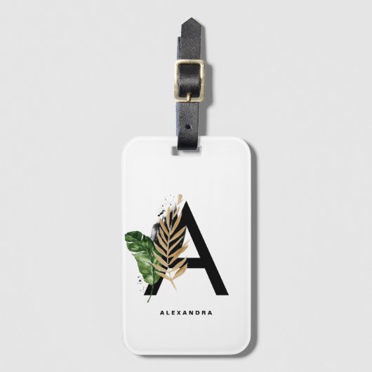 Boho Tropical Foliage Letter A Monogram Bridesmaid Bagagelabel (Voorkant (verticaal))