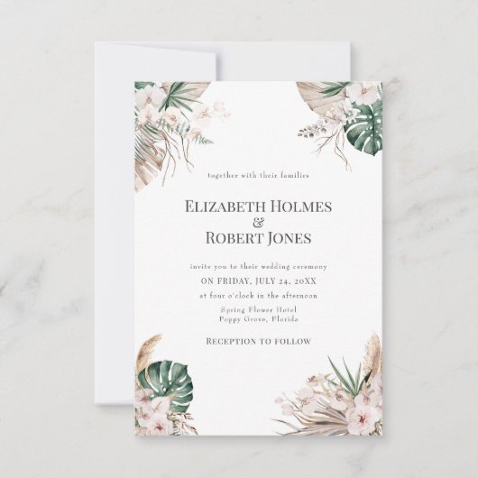 Boho Tropical Garden Wedding Invitation Kaart (Voorkant)