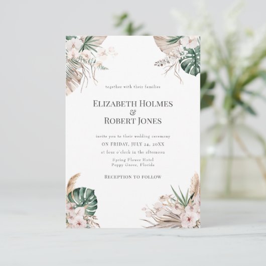 Boho Tropical Garden Wedding Invitation Kaart (Staand voorkant)