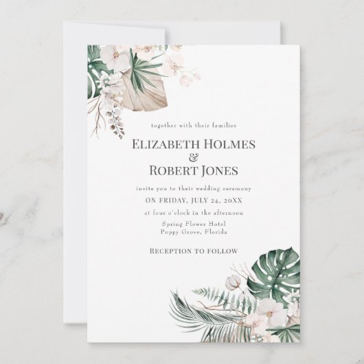 Boho Tropical Garden Wedding Invitation Kaart (Voorkant)