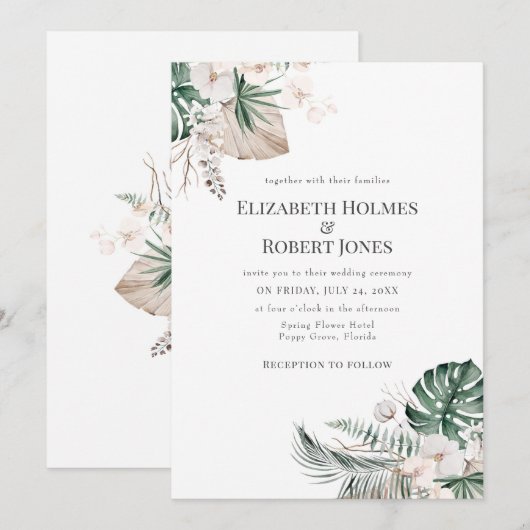 Boho Tropical Garden Wedding Invitation Kaart (Voorkant / Achterkant)