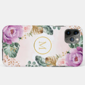 Boho Tropical Greenery Blush Floral Monogram Case-Mate iPhone Case (Achterkant (horizontaal))