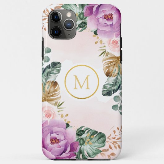 Boho Tropical Greenery Blush Floral Monogram Case-Mate iPhone Case (Achterkant)
