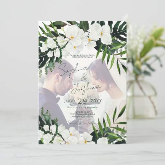 Boho Tropical Greenery Foto Modern CUSTOM Kaart (Staand voorkant)