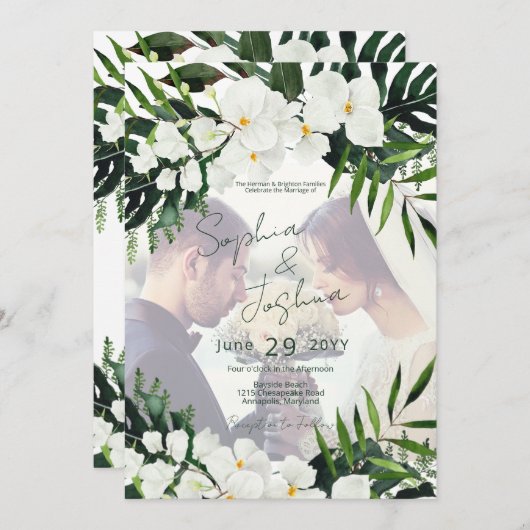 Boho Tropical Greenery Foto Modern CUSTOM Kaart (Voorkant / Achterkant)