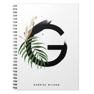 Boho Tropical Greenery Letter G Monogram Notitieboek