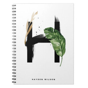 Boho Tropical Greenery Letter H Monogram Notitieboek