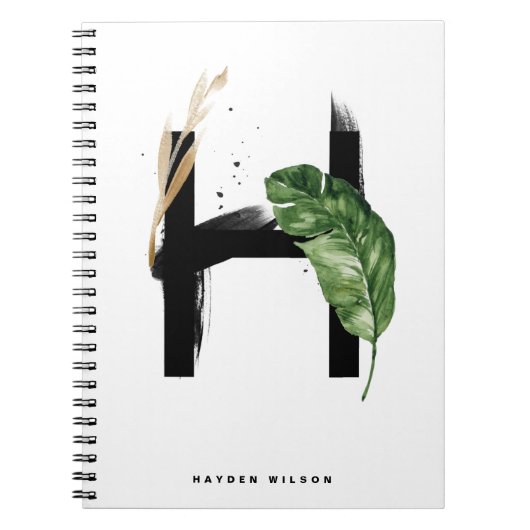 Boho Tropical Greenery Letter H Monogram Notitieboek (Voorkant)