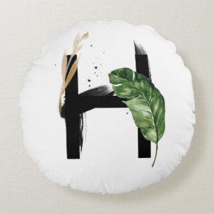 Boho Tropical Greenery Letter H Monogram Rond Kussen