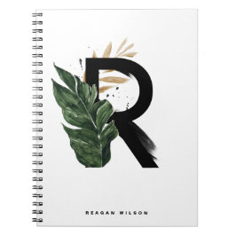 Boho Tropical Greenery Letter R Monogram Notitieboek