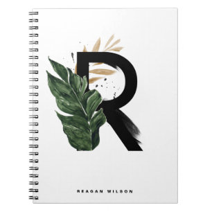 Boho Tropical Greenery Letter R Monogram Notitieboek