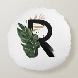 Boho Tropical Greenery Letter R Monogram Rond Kussen