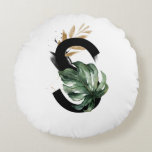 Boho Tropical Greenery Letter S Monogram Rond Kussen<br><div class="desc">letter S monogram ronde kussen met waterverf tropical monstera leaf,  faux gold folie leaf en zwarte waterverf borstelaccenten. Deze boho letter S monogram mousepad zal perfect zijn als cadeau. Andere brieven zijn beschikbaar.</div>