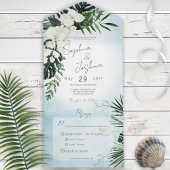 Boho Tropical Greenery Modern Aqua Dinner All In One Uitnodiging