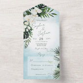 Boho Tropical Greenery Modern Aqua No Dinner All In One Uitnodiging (Binnen)
