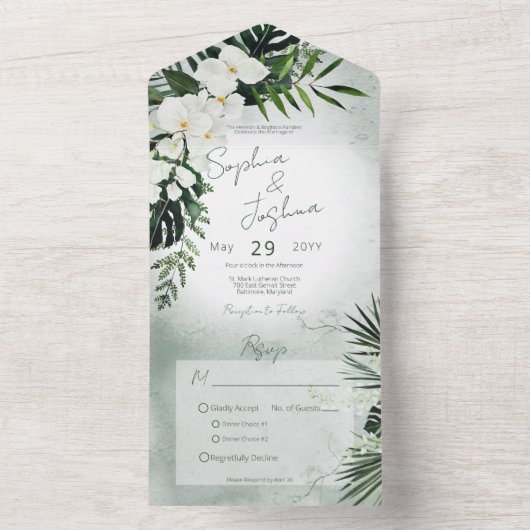 Boho Tropical Greenery Modern Green Dinner All In One Uitnodiging (Binnen)