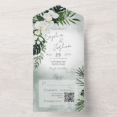 Boho Tropical Greenery Modern Green QR Code All In One Uitnodiging (Binnen)