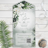 Boho Tropical Greenery Modern Green QR Code All In One Uitnodiging