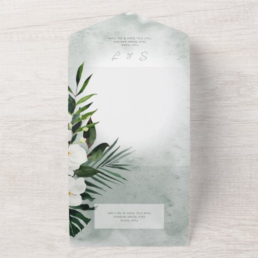 Boho Tropical Greenery Modern Photo Dinner All In One Uitnodiging (Buitenkant)