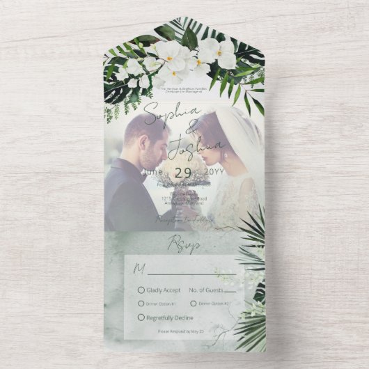 Boho Tropical Greenery Modern Photo Dinner All In One Uitnodiging (Binnen)