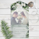 Boho Tropical Greenery Modern Photo No Dinner All In One Uitnodiging<br><div class="desc">BESCHIKBAAR MET OF ZONDER EEN QR-CODE OF DINER-OPTIES. Dit ontwerp is voorzien van mooie,  zachte tropische groen en witte floralen op een zachte groene achtergrond van de waterverf. Pas het aan met je eigen speciale foto. Ideaal voor de bestemming of strandbruiloft. Creëer door Simply Farmhouse Press.</div>