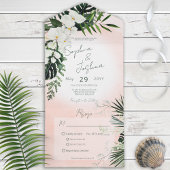Boho Tropical Greenery Modern Pink Blush Dinner All In One Uitnodiging