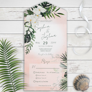 Boho Tropical Greenery Modern Pink Blush Dinner All In One Uitnodiging