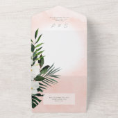 Boho Tropical Greenery Modern Pink Blush No Dinner All In One Uitnodiging (Buitenkant)
