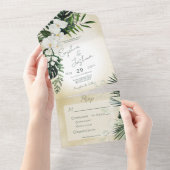 Boho Tropical Greenery Modern Sand Dinner All In One Uitnodiging (Afscheurbaar)