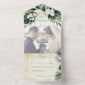 Boho Tropical Greenery Modern Zand Foto CUSTOM All In One Uitnodiging (Binnen)