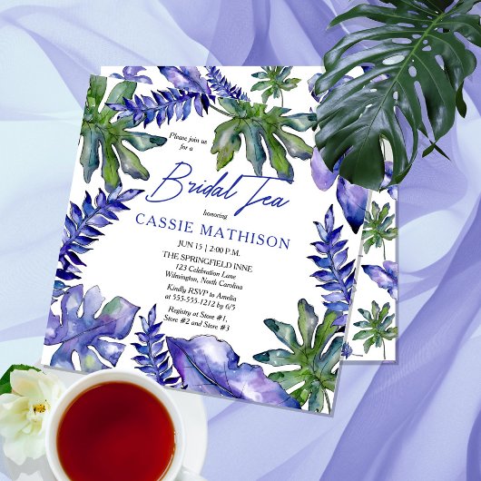 Boho Tropical Leaves Paars | Green Bridal Tea Kaart