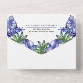 Boho Tropical Leaves Paarse Green Wedding All In One Uitnodiging (Achterkant)