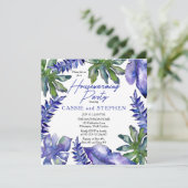 Boho Tropical Leaves Paarse Housewarming Party Kaart (Staand voorkant)