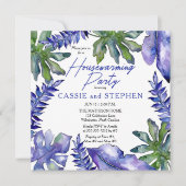 Boho Tropical Leaves Paarse Housewarming Party Kaart (Voorkant)