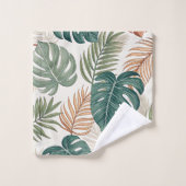 Boho Tropical Leaves Patroon Rust Groen Beige Bad Handdoek (Wasdoekje)