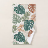 Boho Tropical Leaves Pattern Rust Green Beige Bad Handdoek (Handdoek)