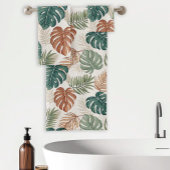 Boho Tropical Leaves Pattern Rust Green Beige Bad Handdoek