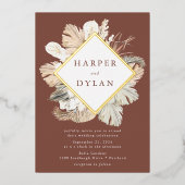 Boho Tropical Love Diamond Lijst Wedding Gold Folie Uitnodiging (Voorkant)