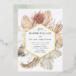 Boho Tropical Love Wedding Gold Folie Uitnodiging