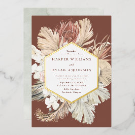 Boho Tropical Love Wedding Gold Folie Uitnodiging