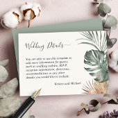 Boho Tropical Monstera laat bruiloft details Informatiekaartje