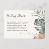Boho Tropical Monstera laat bruiloft details Informatiekaartje (Voorkant)