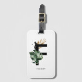 Boho Tropical Monstera Leaf Letter F Monogram Bagagelabel (Voorkant (verticaal))