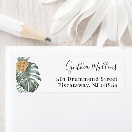 Boho Tropical Monstera Leaves Return Address Label (Insitu)