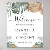 Boho Tropical Monstera Leaves Wedding Welcome Sign Poster (Voorkant)
