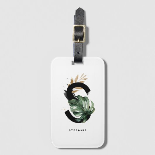 Boho Tropical Montera Letter S Monogram Bridesmaid Bagagelabel (Voorkant (verticaal))